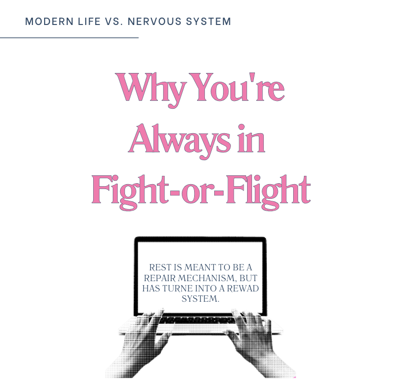 Social Media Post in Hot pink Text and a laptop - Why You're always in Fight or Flight