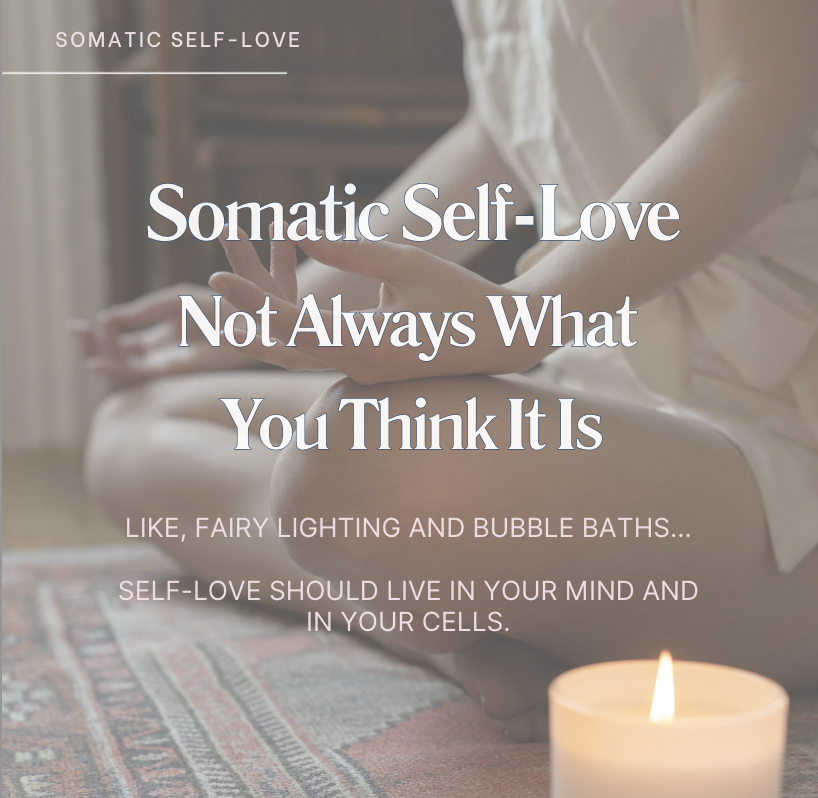 Social Media post depicting a woman in meditation with lit candles - Somatic Self Love 