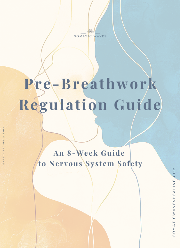 A watercolour illustration of the silhouette outline of two female faces, depicting the cover to the e-guide "Pre-Breathwork Regulation Guide"