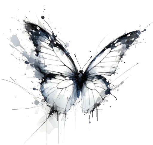 A butterfly painted in black and white symbolizes transformation, featured on the "Work with Me" page. A butterfly painted in black and white symbolizes transformation, featured on the "Work with Me" page.